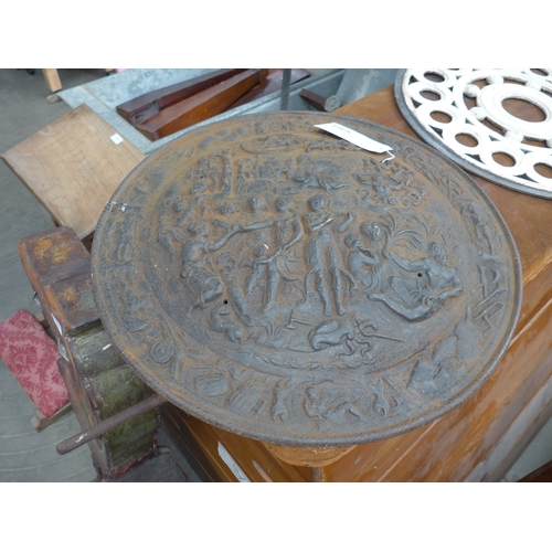 2022A - A Victorian cast iron circular embossed wall plaque of Renaissance, 56cm diameter