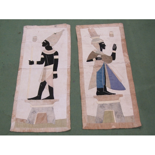 A pair of 19th Century hand-sewn panels depicting Egyptian figures ...