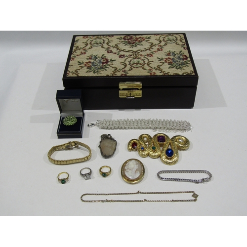 A jewellery box including 925 stamped tennis line bracelet and crystal ...