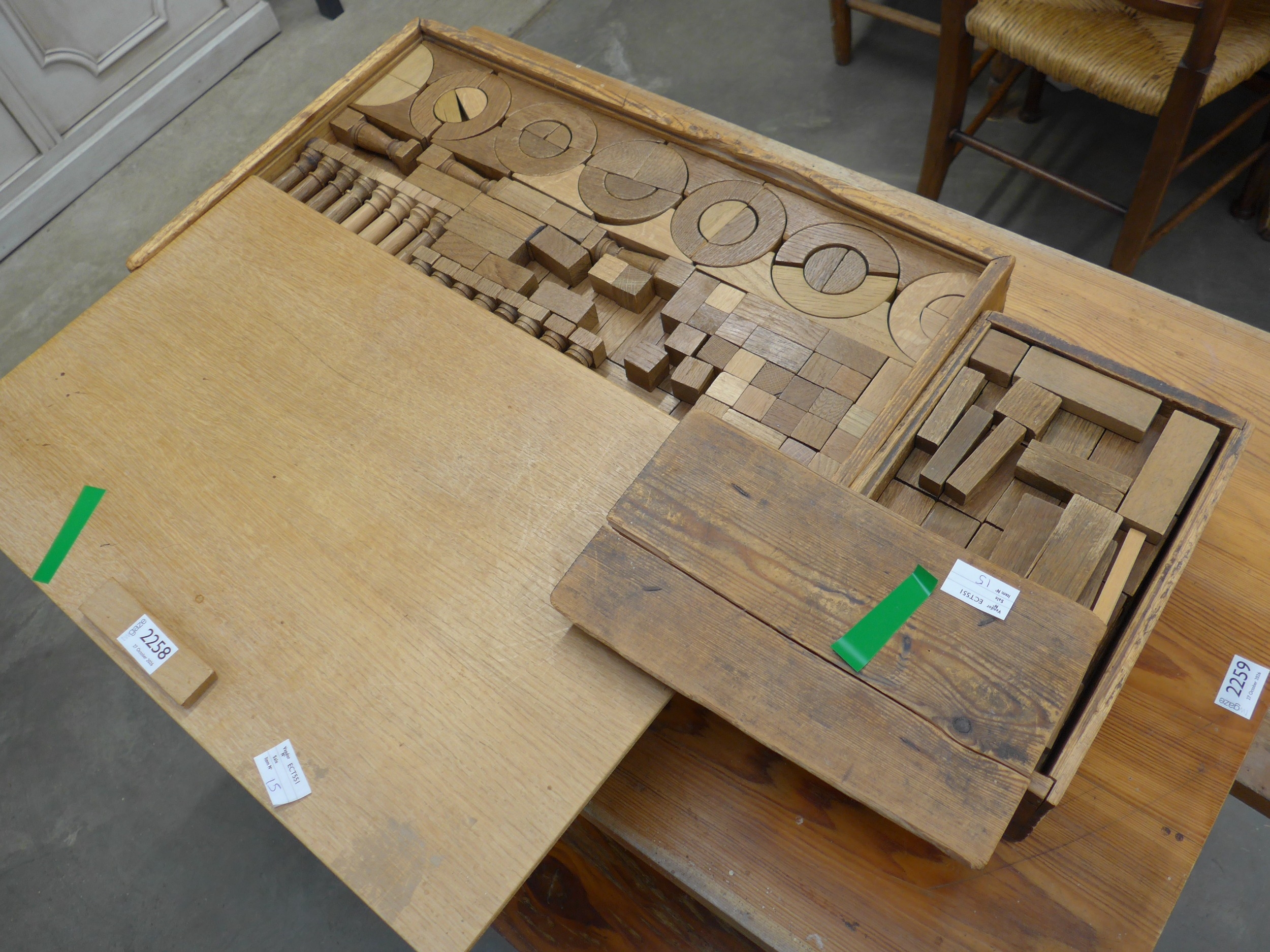 A Victorian set of Estate-made architectural buidling blocks and a ...