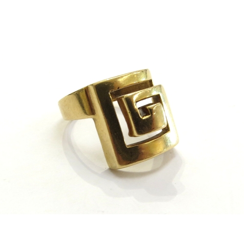 A gold Ilias Lalaounis, Greece ring with Greek key motif. Size O/P, 7.9g