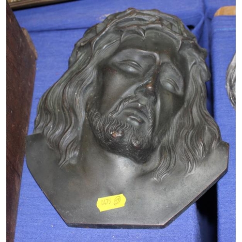 132 - Three relief cast busts of Christ