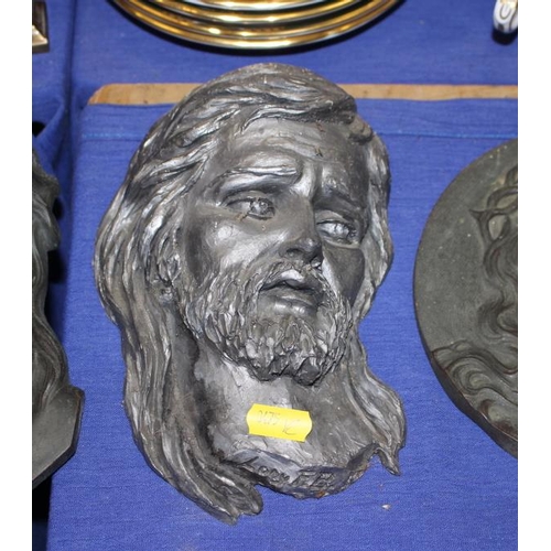 132 - Three relief cast busts of Christ