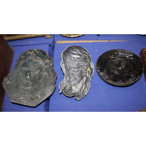 132 - Three relief cast busts of Christ