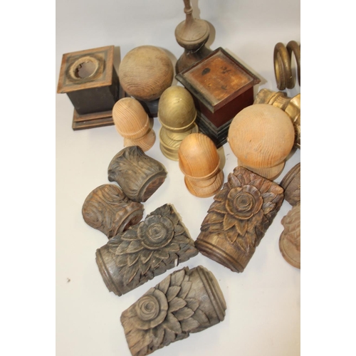 166 - A collection of wooden and other finials, etc