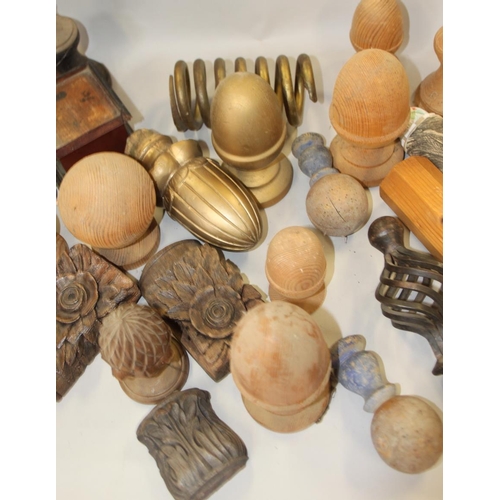 166 - A collection of wooden and other finials, etc