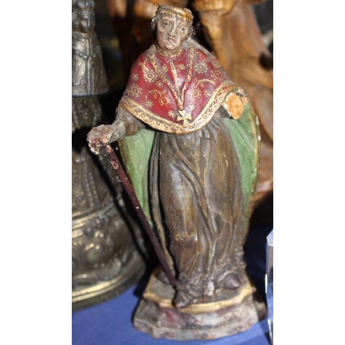 176 - Two Continental carved and painted wood religious figures and a paperweight