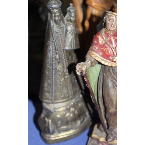 176 - Two Continental carved and painted wood religious figures and a paperweight