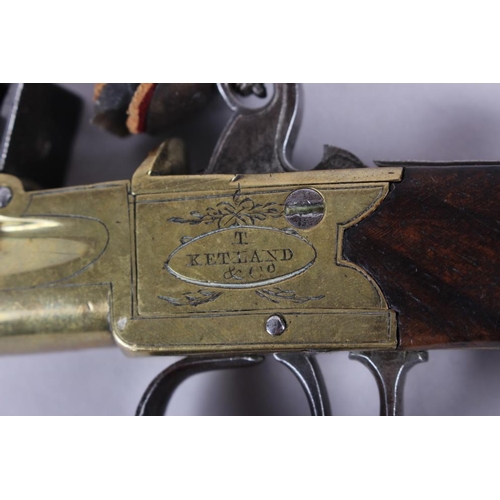 191 - A Georgian brass box lock pocket pistol, by T Ketland & Co, 8 1/8