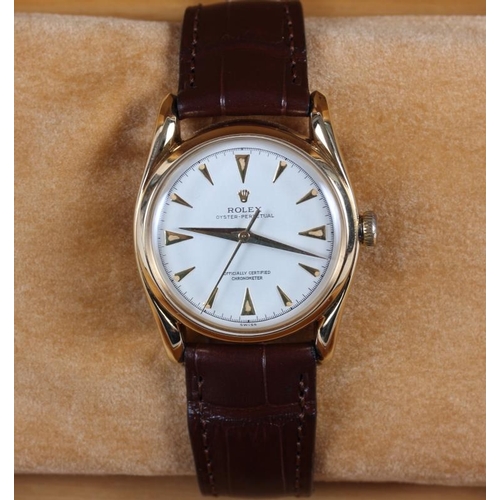 389 - A gentleman's 18ct gold cased Rolex Oyster Perpetual automatic wristwatch with white enamel dial and... 