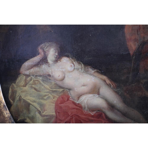 477 - 17th century Dutch School: oil on panel, reclining nude and satyr, 14