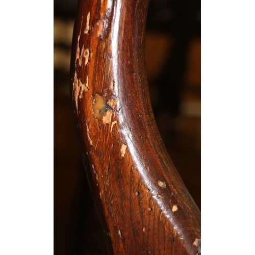 499 - A late Georgian provincial elm and ash carver dining chair with drop-in seat, on chamfered supports