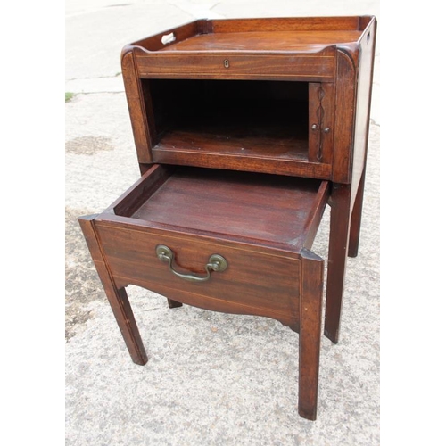 514 - A Georgian mahogany tray top wash stand with tambour shutter and pull-out drawer, 20