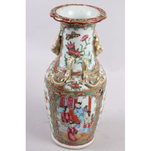 59 - A Canton enamel two-handled baluster vase with gilt decoration, 9 1/2