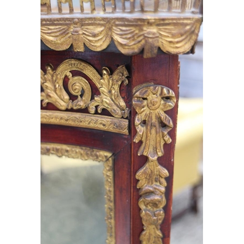 672 - A Louis XVI design polished as mahogany shape front display cabinet/vitrine with brass gallery and m... 