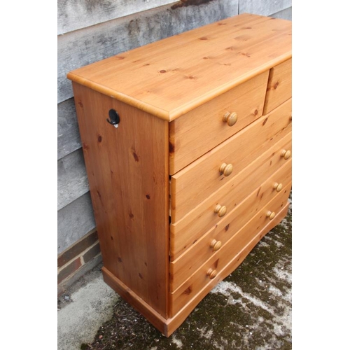 681 - A pine chest of two short and four long drawers, on block base, 35