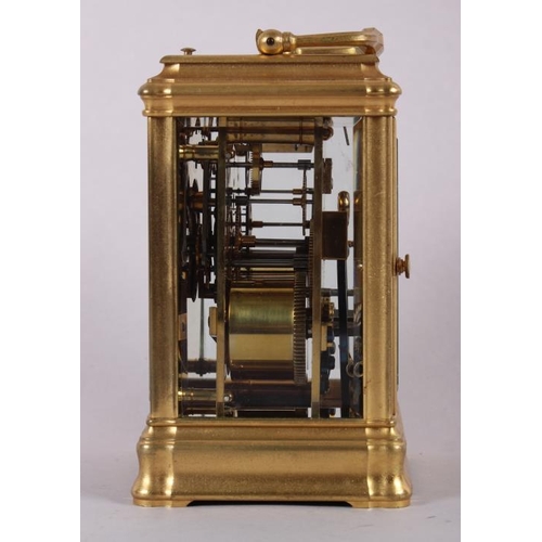 97 - A French hour repeat carriage clock, in gilt brass case, 5 3/4