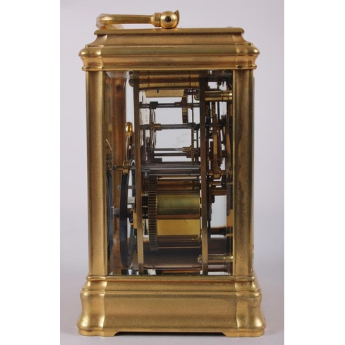 97 - A French hour repeat carriage clock, in gilt brass case, 5 3/4