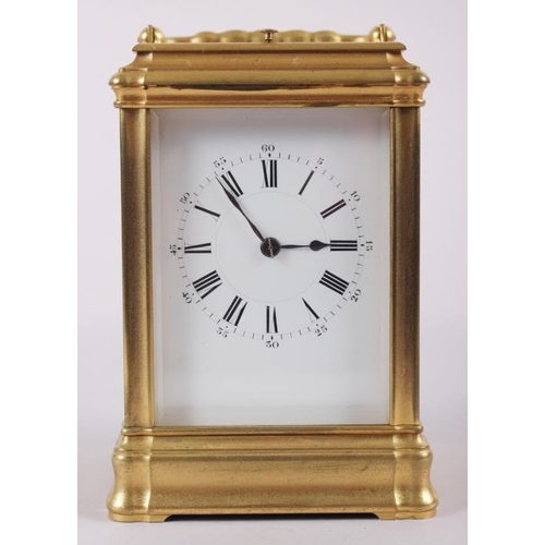 97 - A French hour repeat carriage clock, in gilt brass case, 5 3/4