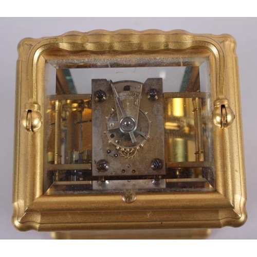 97 - A French hour repeat carriage clock, in gilt brass case, 5 3/4