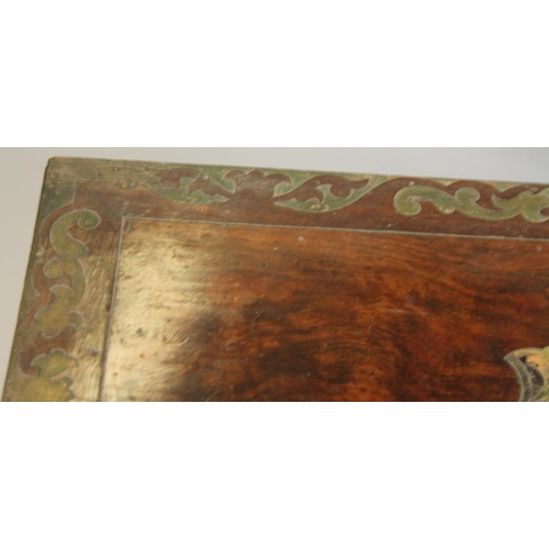 156 - A rosewood, walnut and brass inlaid writing slope with purple velvet lined interior, 19 3/4