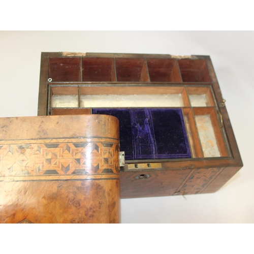 159 - A burr walnut, Tunbridge banded and mother-of-pearl mounted sewing box, 12