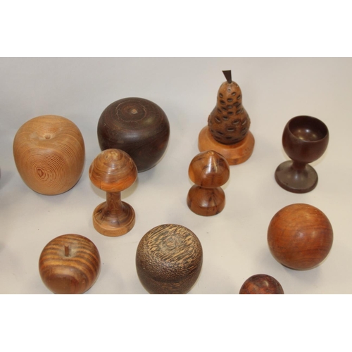 163 - A thuya wood box, a similar ball, a lignum vitae apple and other treen fruit and boxes