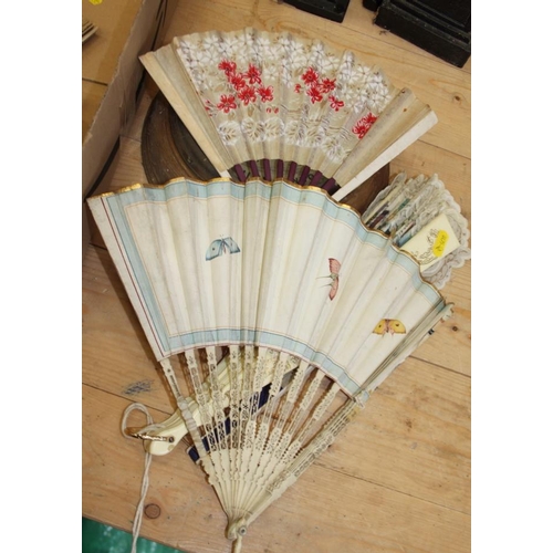 236 - A collection of late 19th century and later Continental fans with pasted decoration (damages)