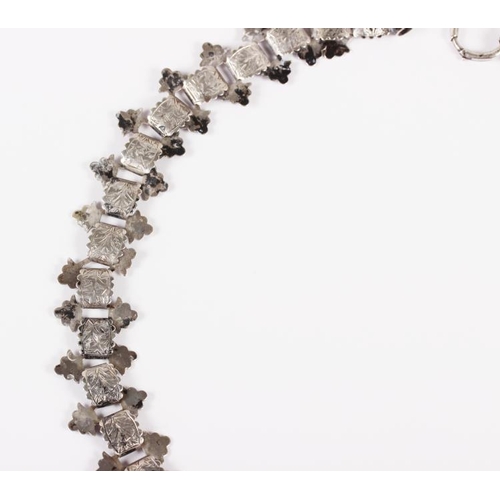 364 - A Victorian white metal fancy link necklace with engraved ivy leaf decoration, 19 1/2