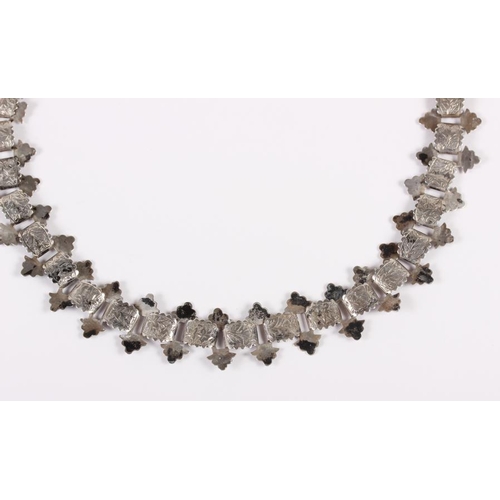 364 - A Victorian white metal fancy link necklace with engraved ivy leaf decoration, 19 1/2