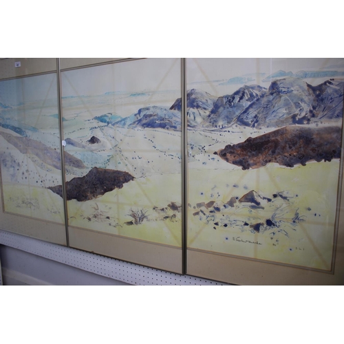 463 - Ulrich Schwanecke, '80: watercolour triptych landscape, largest 25