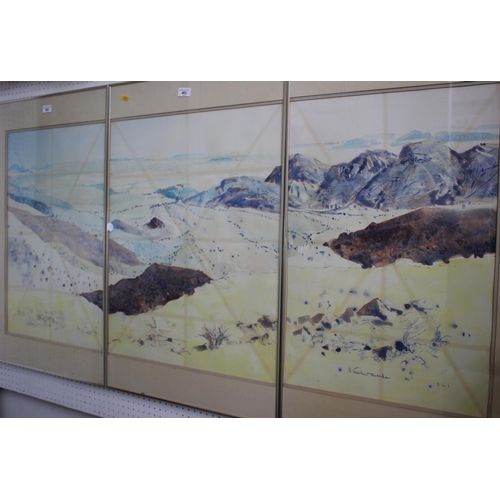 463 - Ulrich Schwanecke, '80: watercolour triptych landscape, largest 25