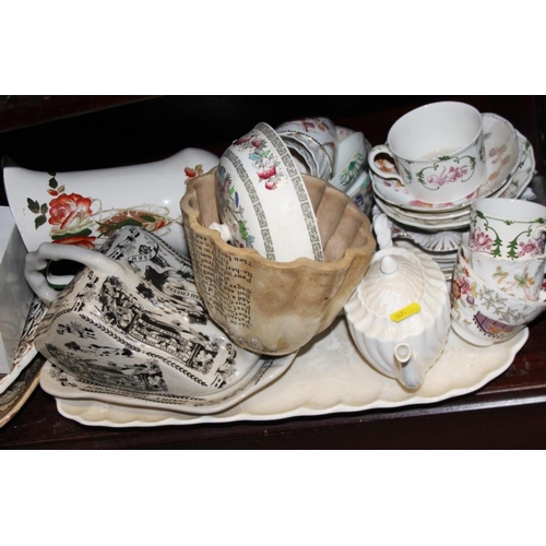 47 - An assortment of china, including a cheese dish, a jelly mould, tazzas, plates, jugs and other items