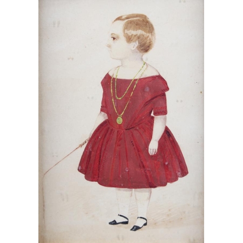 473 - Naive School: a 19th century watercolour sketch of a young boy in a crimson gown, 7