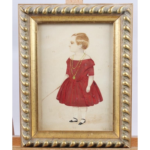 473 - Naive School: a 19th century watercolour sketch of a young boy in a crimson gown, 7