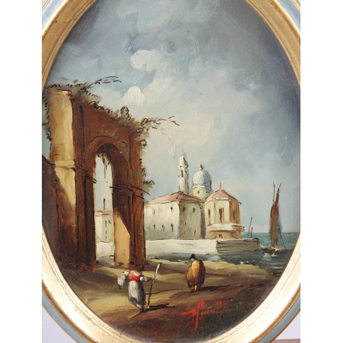 487 - A pair of 19th century Italian oil on boards, Venetian scenes, 8 1/2