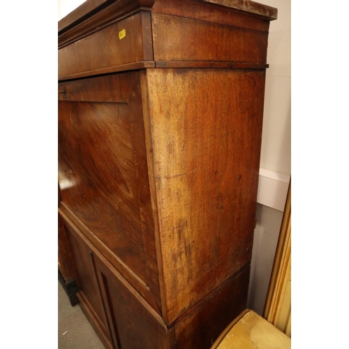 520 - A 19th century mahogany secretaire abbatant with frieze drawer over fitted interior and cupboards, o... 