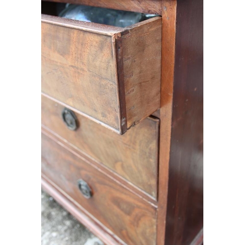 524 - A mid Victorian mahogany and banded linen press, the upper section fitted trays and enclosed arch to... 