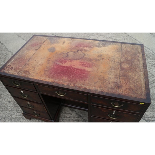 563 - A late 19th century mahogany double pedestal kneehole desk with tool lined top over nine drawers wit... 