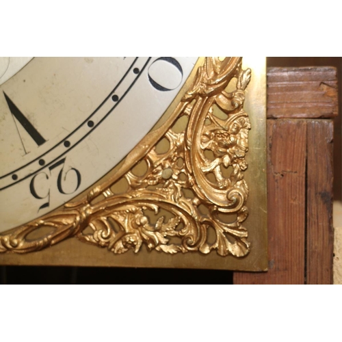 579 - A late Georgian provincial oak longcase clock with eight-day striking movement, silvered dial, gilt ... 