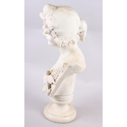 243 - G Bertolla: an Art Nouveau design white marble bust of a woman, on circular base, 15