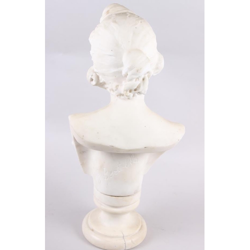 243 - G Bertolla: an Art Nouveau design white marble bust of a woman, on circular base, 15