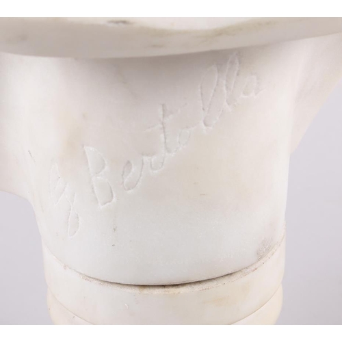 243 - G Bertolla: an Art Nouveau design white marble bust of a woman, on circular base, 15