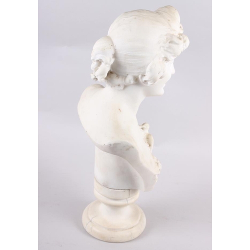 243 - G Bertolla: an Art Nouveau design white marble bust of a woman, on circular base, 15