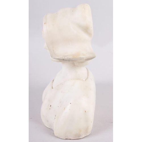 245 - A white marble bust of a young woman, 6 1/2