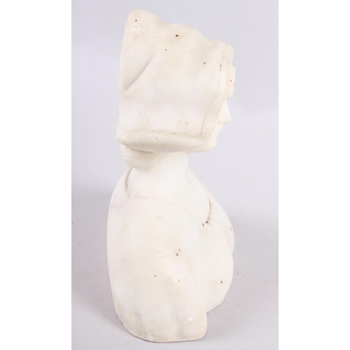 245 - A white marble bust of a young woman, 6 1/2