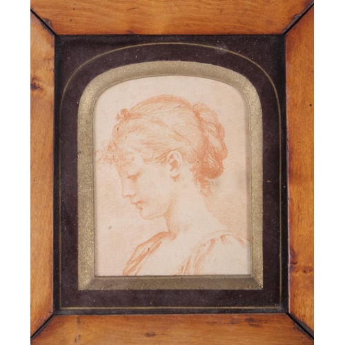 408 - A miniature portrait on paper, after an Old Master, in maple frame, and a smaller similar, in leathe... 