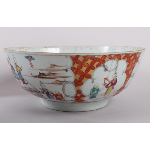 56 - An 18th century Chinese blue and white plate, decorated trees and flowers, an Imari bowl (heavily da... 