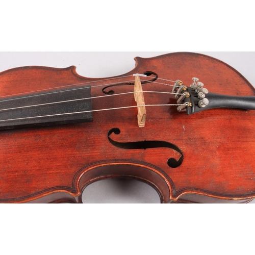 209 - A child's violin with two-piece back, internal label reading Dulcis et Fortis, body measures 12