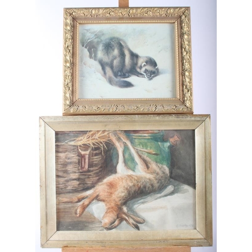 438 - G Walker: watercolours, still life of a hare, 9 1/2